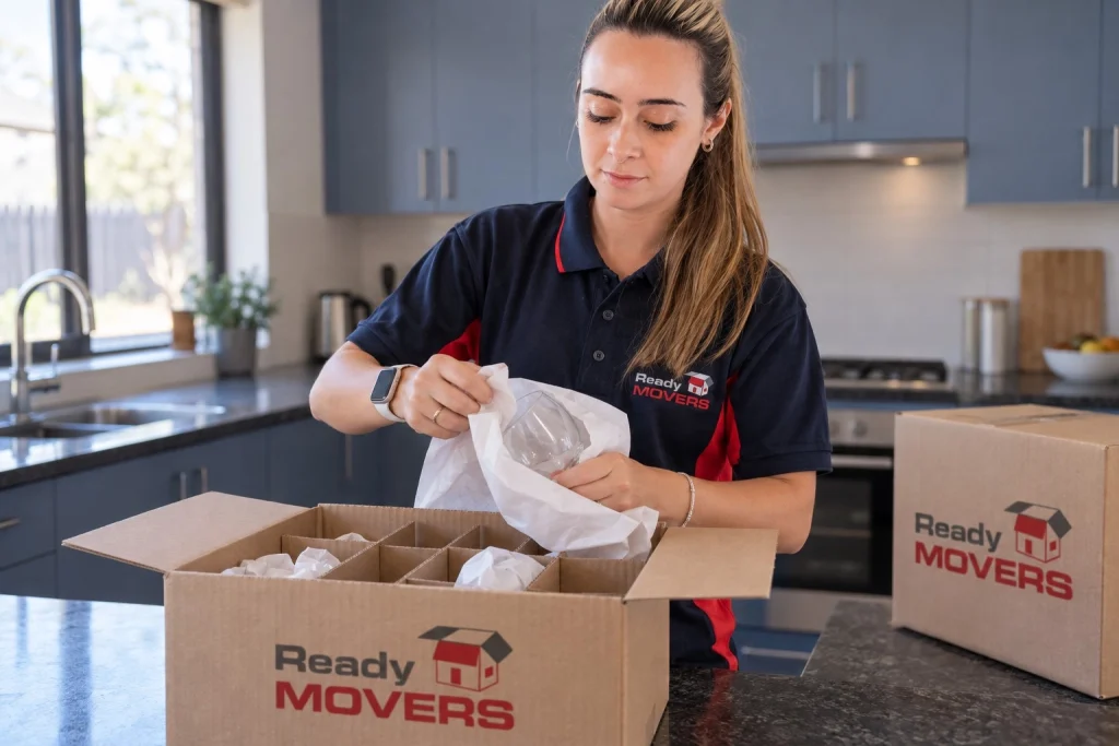 Professional removalists unpacking household items after a move in Alice Springs